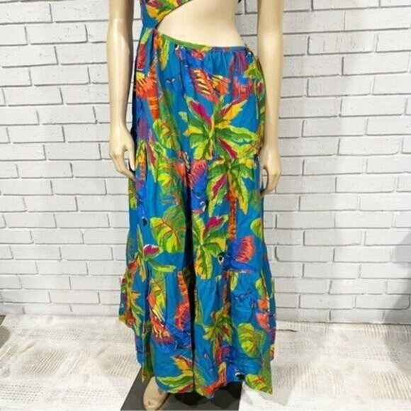 Farm Rio “Sunny Day” One‑Shoulder Maxi Dress – Tropical Cut‑Out Tiered Size M - Picture 16 of 16